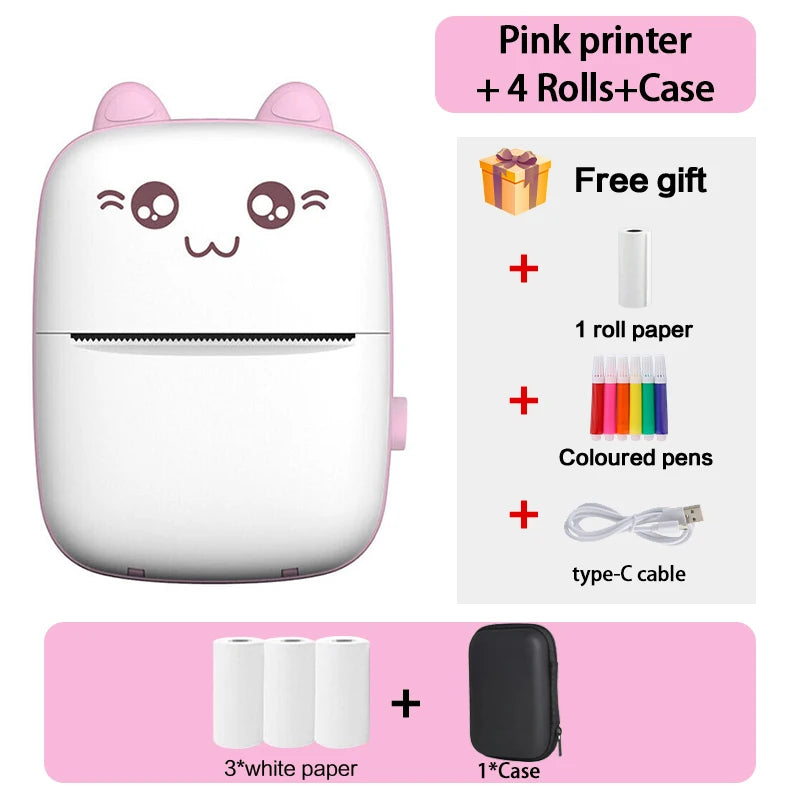 Mini Thermal Printer Wireless BT 200Dpi Label Photo Memo Wrong Question Printing Tag Bluetooth Printer USB Cable Portable