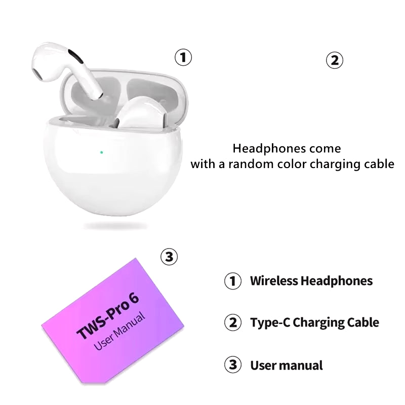 Original Air Pro 6 TWS Wireless Bluetooth Headset 5.3 Headphone Mini Earphone with Mic Charging Box for Xiaomi Iphone Earbuds