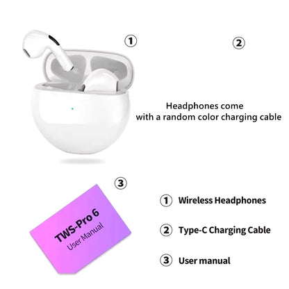 Original Air Pro 6 TWS Wireless Bluetooth Headset 5.3 Headphone Mini Earphone with Mic Charging Box for Xiaomi Iphone Earbuds