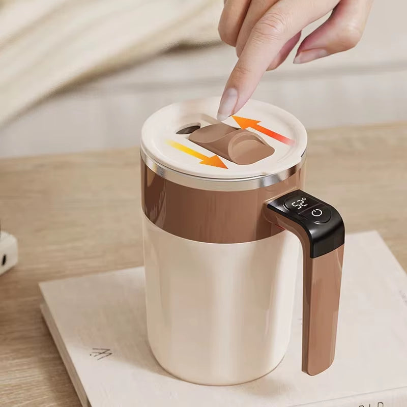 400ML Smart Mixing Cup LED Temperature Display Coffee Cup 316 Stainless Steel Magnetic Temperature Milk Coffee Self Stirring Mug