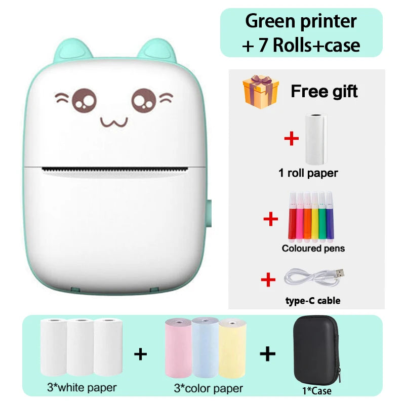 Mini Thermal Printer Wireless BT 200Dpi Label Photo Memo Wrong Question Printing Tag Bluetooth Printer USB Cable Portable